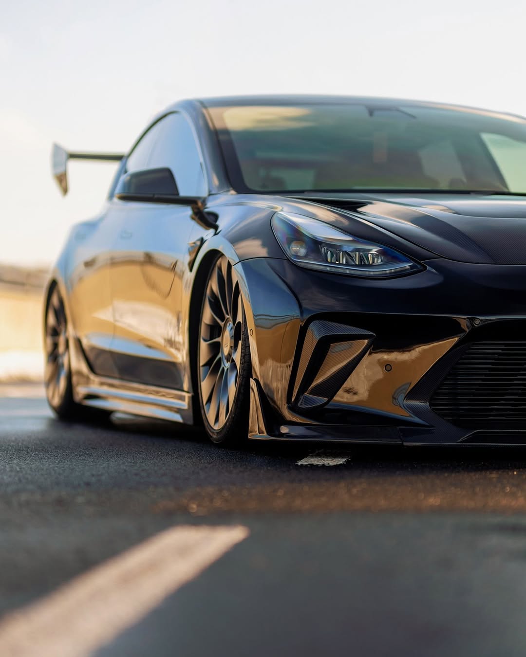 Tesla Model 3 Performance Long Range Standard Base 2017 2018 2019 2020 2021 2022 2023 with Aftermarket Parts - "Hacker" V1 Hood Bonnet Carbon Fiber / FRP from Robot Craftsman