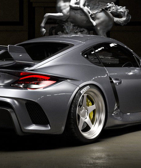 Porsche 987.1 Cayman Base / S 2005 2006 2007 2008 & 987.2 Cayman Base / S / R 2009 2010 2011 2012 with Aftermarket Parts - TITANISM STUKA Rear Quarter Panel Flares Carbon Fiber / FRP from Robot Craftsman