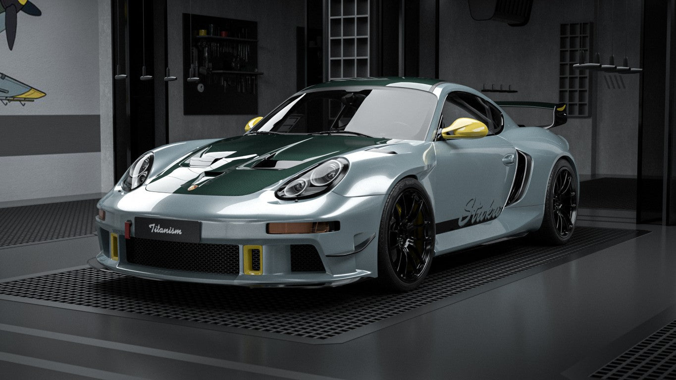 Porsche 987.1 Cayman Base / S 2005 2006 2007 2008 & 987.2 Cayman Base / S / R 2009 2010 2011 2012 with Aftermarket Parts - TITANISM STUKA Rear Quarter Panel Flares Carbon Fiber / FRP from Robot Craftsman