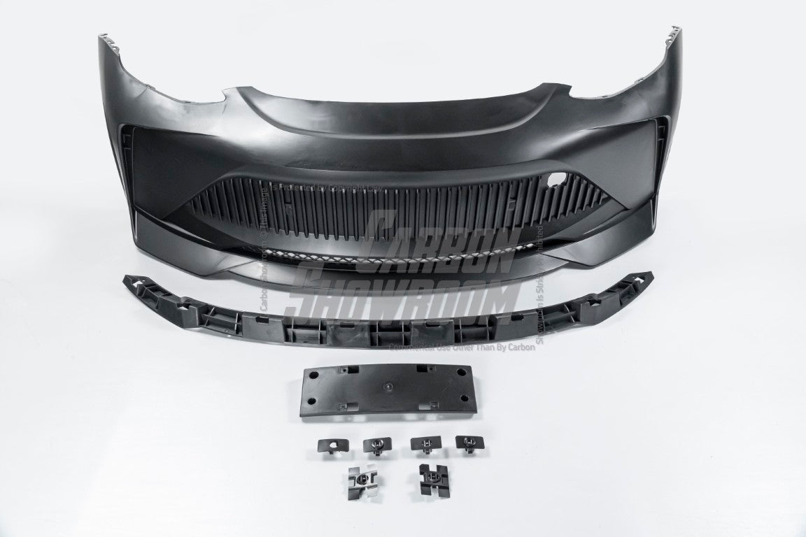 Tesla Model Y Performance AWD Long Range RWD Standard 2020 2021 2023 2024 with Aftermarket Parts - "STARSHIP" Stage 1 Corner Lip (2 pcs) & Stage 2 Corner Lip (4 pcs) & Front Bumper Carbon Fiber from Robot Craftsman