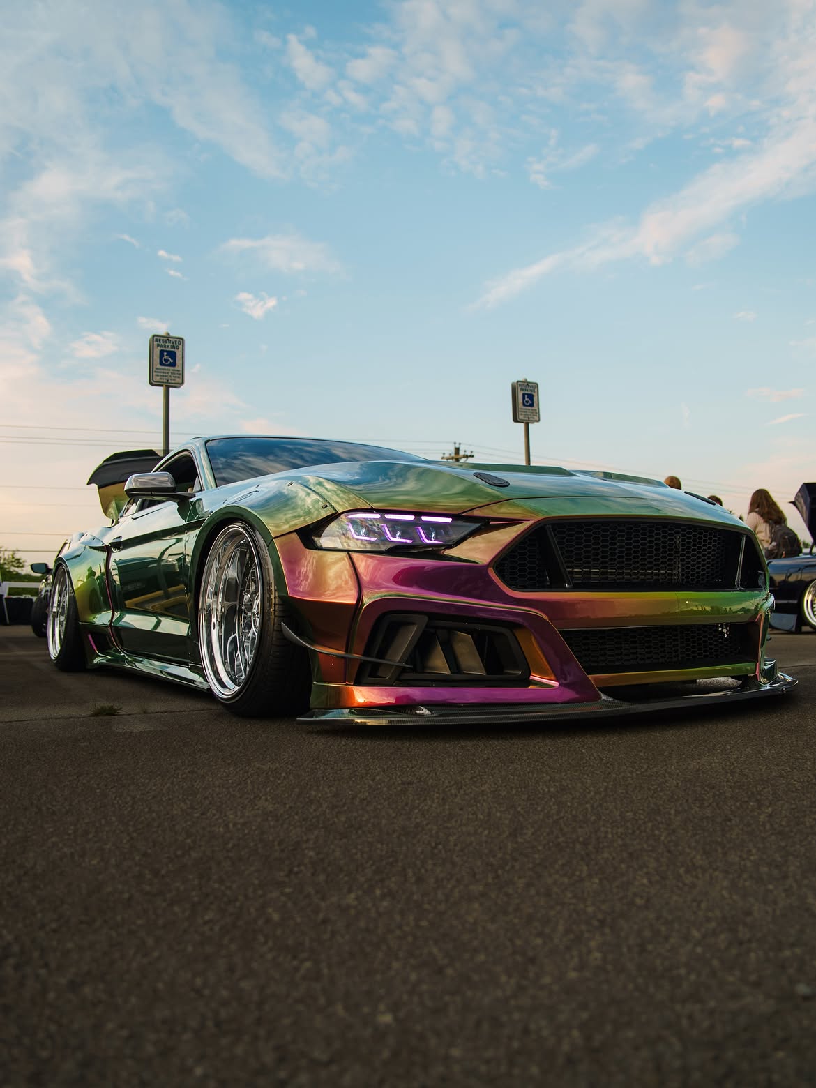 Ford Mustang Ecoboost V6 GT S550.1 2015 2016 2017 & Mustang Ecoboost V6 GT March1 Bullitt S550.1 S550.2 2015 2016 2017 2018 2019 2020 2021 2022 2023 & Mustang Ecoboost V6 GT March1 Bullitt S550.2 2018 2019 2020 2021 2022 2023 with Aftermarket Parts - STORM Widebody Front Bumper & Lip & Replacement Front Lip Only Carbon Fiber/FRP from Robot Craftsman