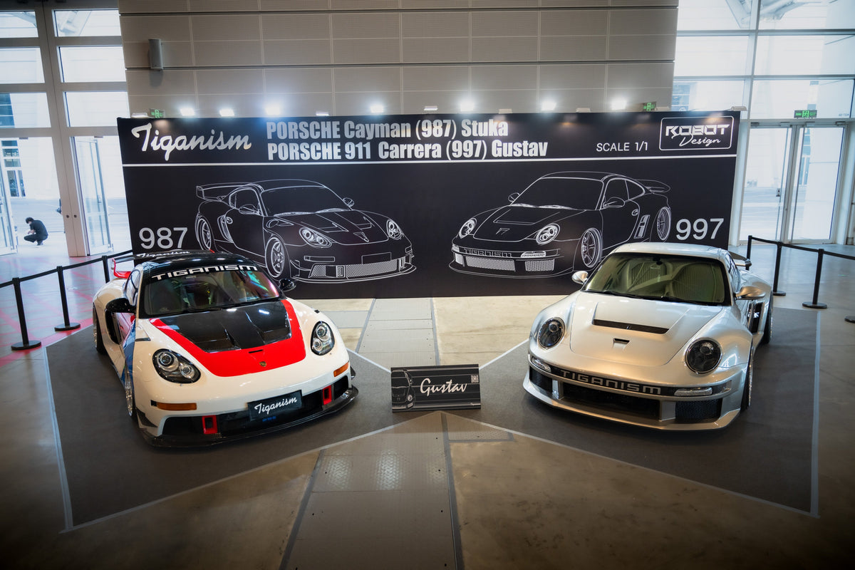 Porsche 911 997.1 997.2 Carrera Base S 2009–2012 (997.1 requires 997.2 taillights) with Robot Craftsman's Aftermarket Parts - Package A "TIGANISM GUSTAV" Carbon Fiber / FRP