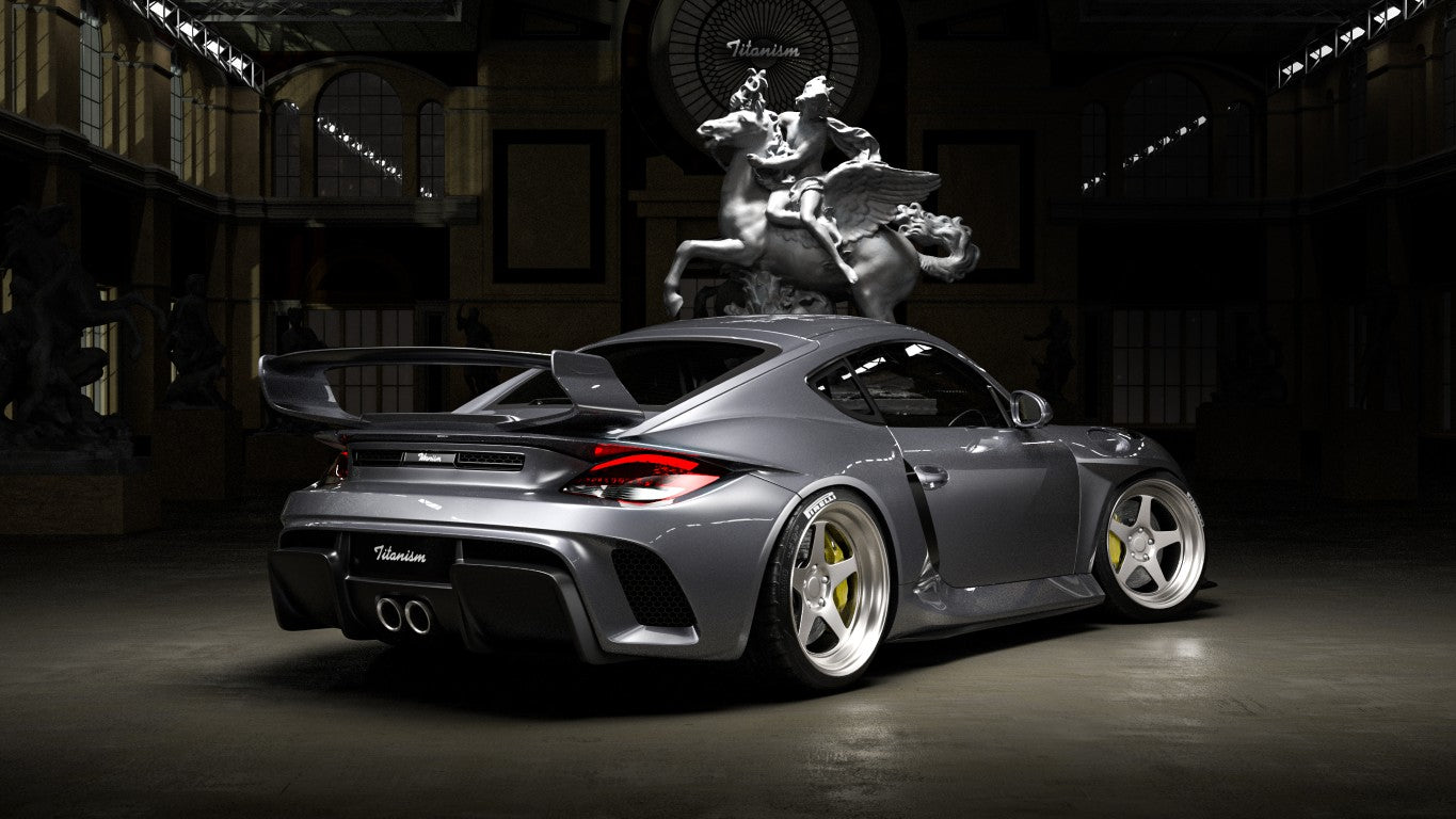 Porsche 987.1 Cayman Base / S 2005 2006 2007 2008 & 987.2 Cayman Base / S / R 2009 2010 2011 2012 with Aftermarket Parts - TITANISM STUKA Spoiler Wing Carbon Fiber / FRP from Robot Craftsman