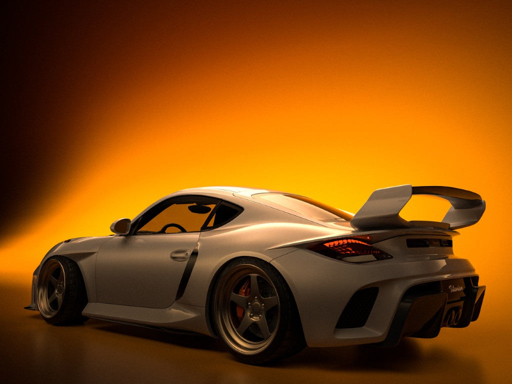 Porsche 987.1 Cayman Base / S 2005 2006 2007 2008 & 987.2 Cayman Base / S / R 2009 2010 2011 2012 with Aftermarket Parts - TITANISM STUKA Spoiler Wing Carbon Fiber / FRP from Robot Craftsman