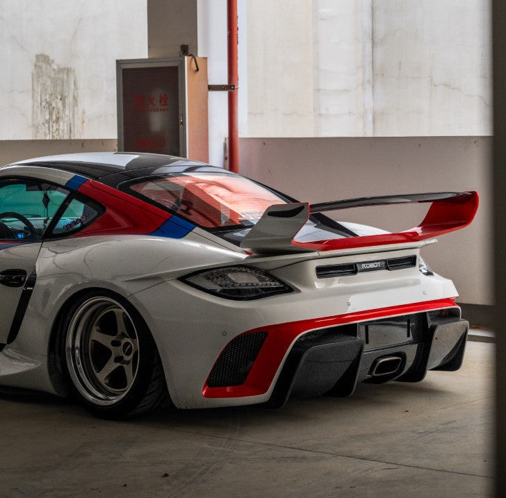 Porsche 987.1 Cayman Base / S 2005 2006 2007 2008 (Requires 987.2 taillights) & 987.2 Cayman Base / S / R 2009 2010 2011 2012 with Aftermarket Parts - TITANISM STUKA Rear Diffuser Carbon Fiber / FRP from Robot Craftsman
