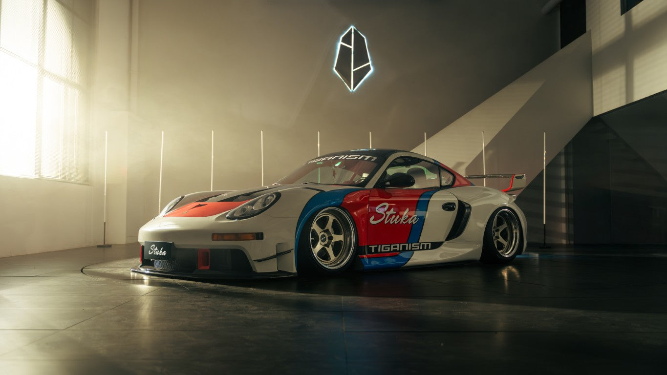 Porsche 987.1 Cayman Base / S 2005 2006 2007 2008 & 987.2 Cayman Base / S / R 2009 2010 2011 2012 with Aftermarket Parts - TITANISM STUKA Rear Quarter Panel Flares Carbon Fiber / FRP from Robot Craftsman