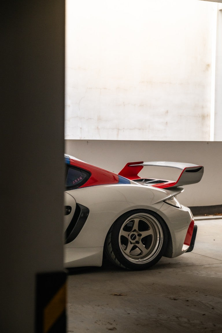 Porsche 987.1 Cayman Base / S 2005 2006 2007 2008 & 987.2 Cayman Base / S / R 2009 2010 2011 2012 with Aftermarket Parts - TITANISM STUKA Rear Quarter Panel Flares Carbon Fiber / FRP from Robot Craftsman