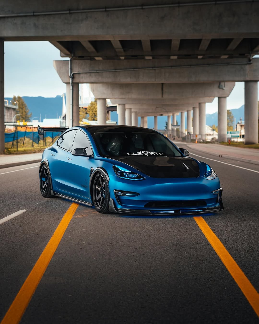 Tesla Model 3 Performance Long Range Standard Base 2017 2018 2019 2020 2021 2022 2023 with Aftermarket Parts - "Crypton" Hood Bonnet Carbon Fiber / FRP from Robot Craftsman