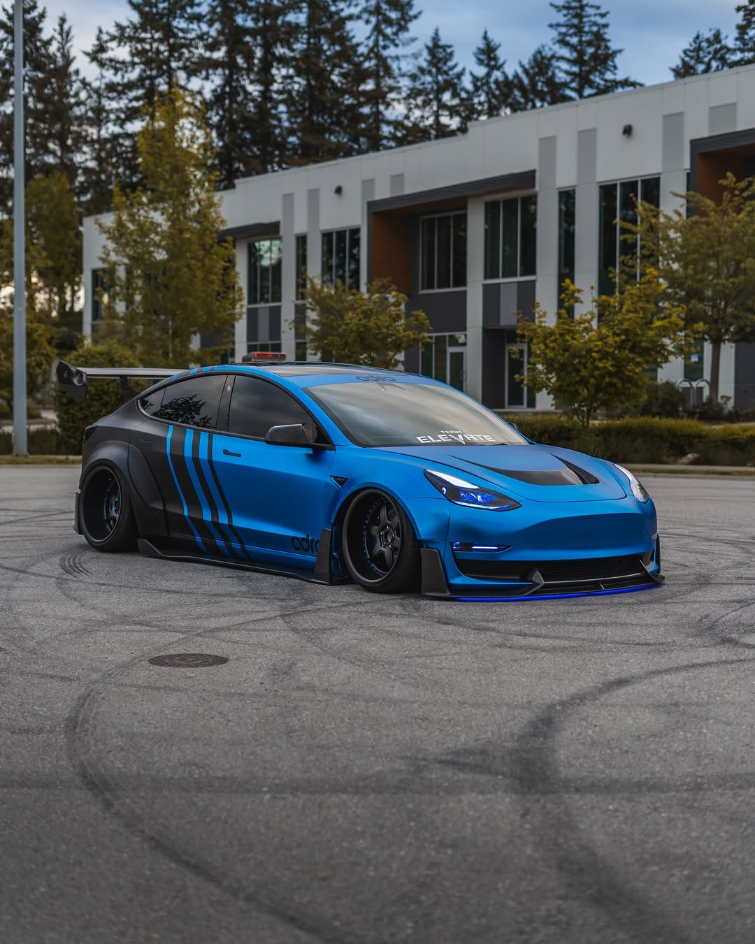 Tesla Model 3 Performance Long Range Standard Base 2017 2018 2019 2020 2021 2022 2023 with Aftermarket Parts - "Crypton" Hood Bonnet Carbon Fiber / FRP from Robot Craftsman