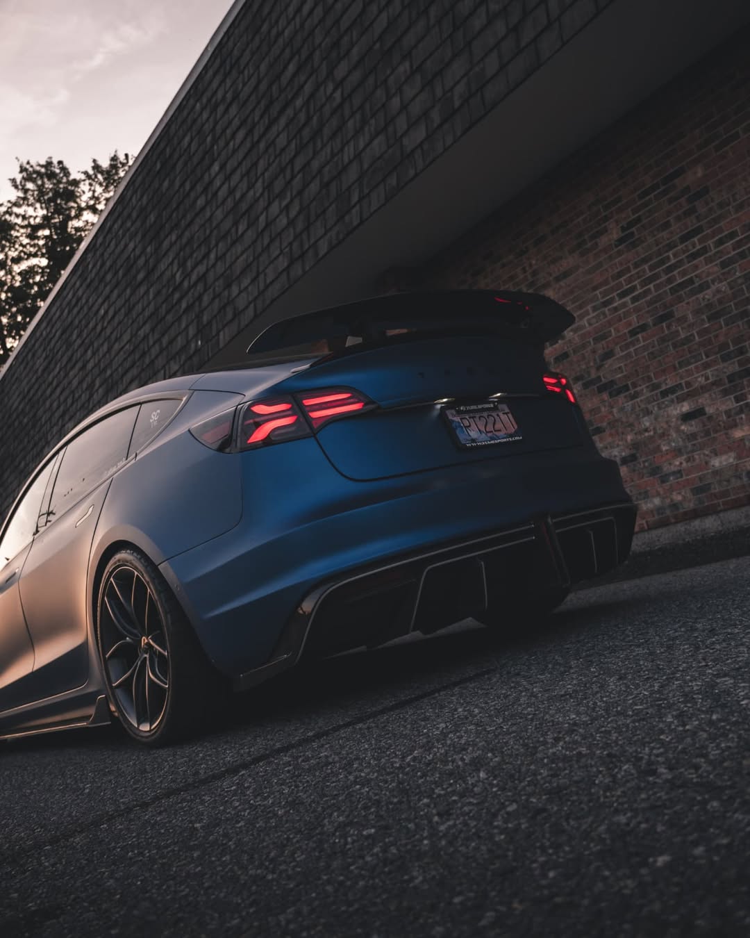 Tesla Model 3 Performance Long Range Standard Base 2017 2018 2019 2020 2021 2022 2023 with Aftermarket Parts - Crypton Rear Bumper & Diffuser Carbon Fiber / FRP from Robot Craftsman