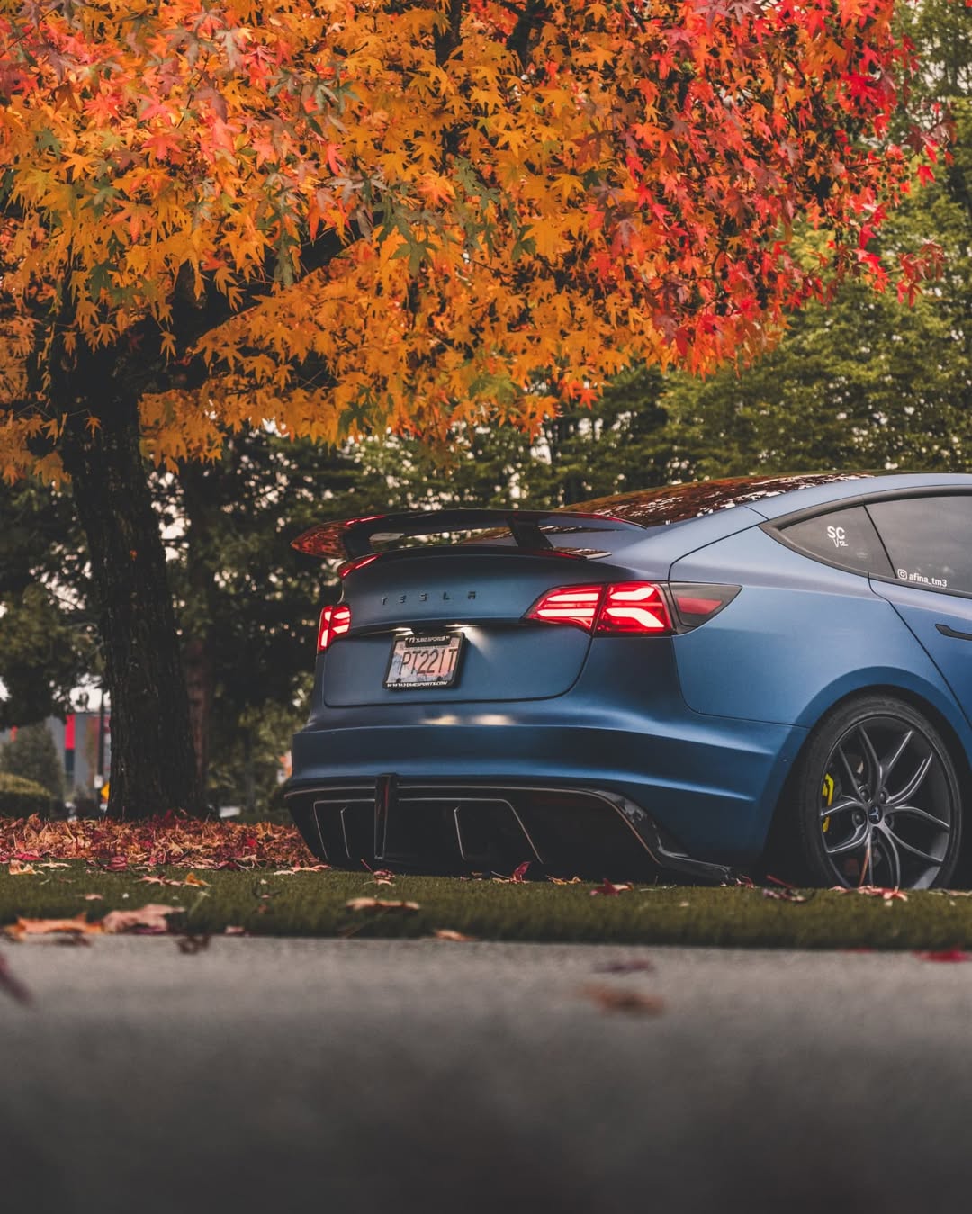 Tesla Model 3 Performance Long Range Standard Base 2017 2018 2019 2020 2021 2022 2023 with Aftermarket Parts - Crypton Rear Bumper & Diffuser Carbon Fiber / FRP from Robot Craftsman