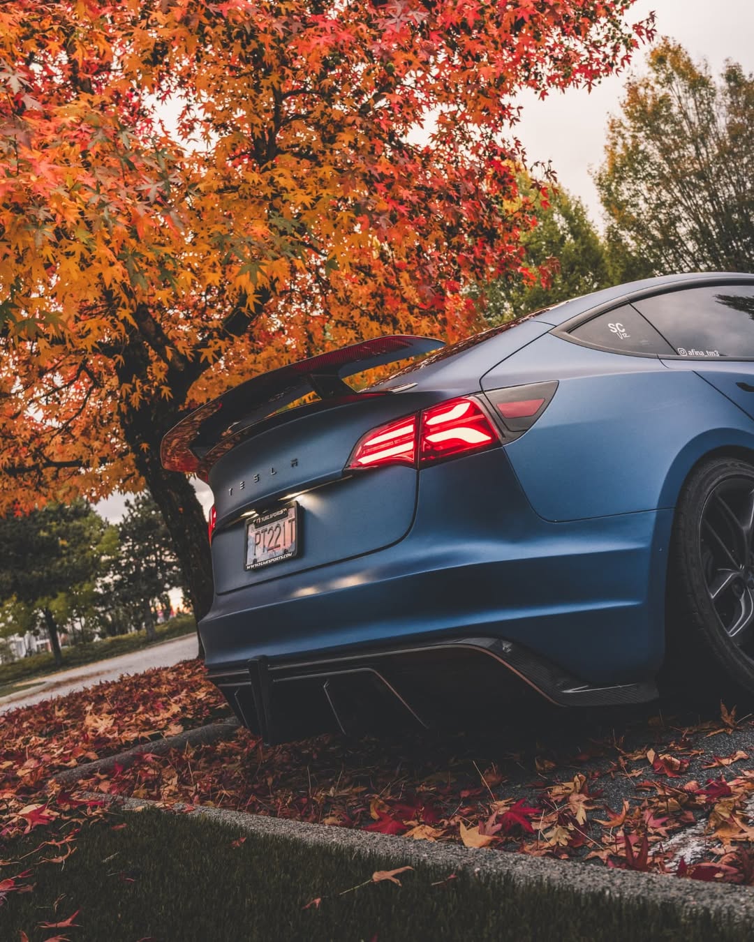 Tesla Model 3 Performance Long Range Standard Base 2017 2018 2019 2020 2021 2022 2023 with Aftermarket Parts - Crypton Rear Spoiler Wing Carbon Fiber / FRP from Robot Craftsman