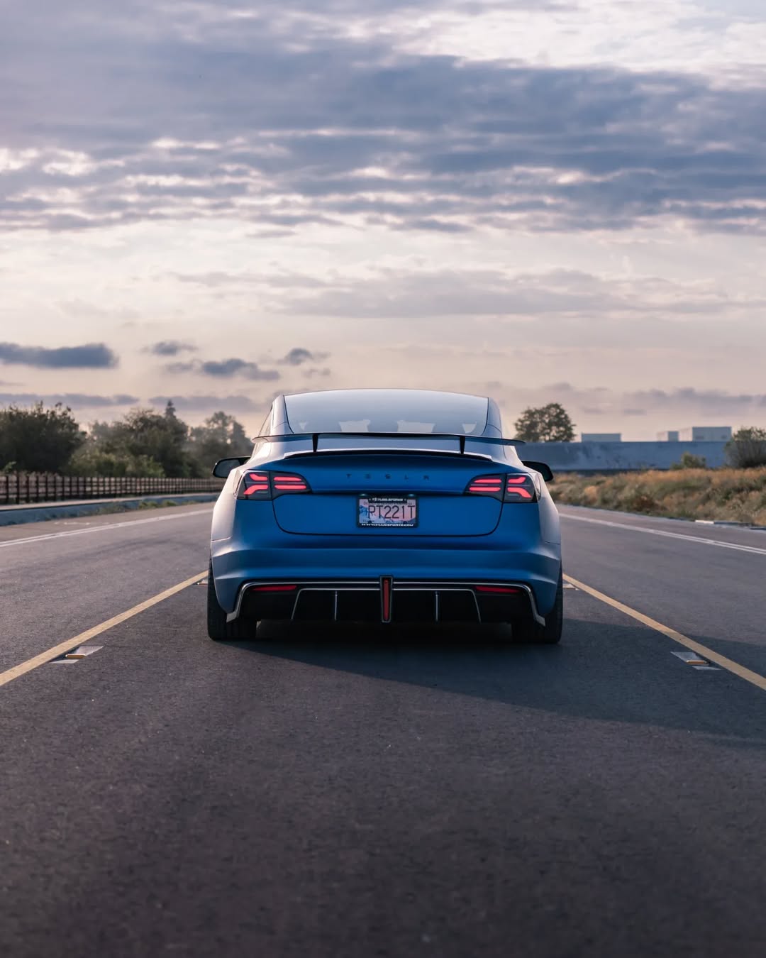 Tesla Model 3 Performance Long Range Standard Base 2017 2018 2019 2020 2021 2022 2023 with Aftermarket Parts - Crypton Rear Spoiler Wing Carbon Fiber / FRP from Robot Craftsman