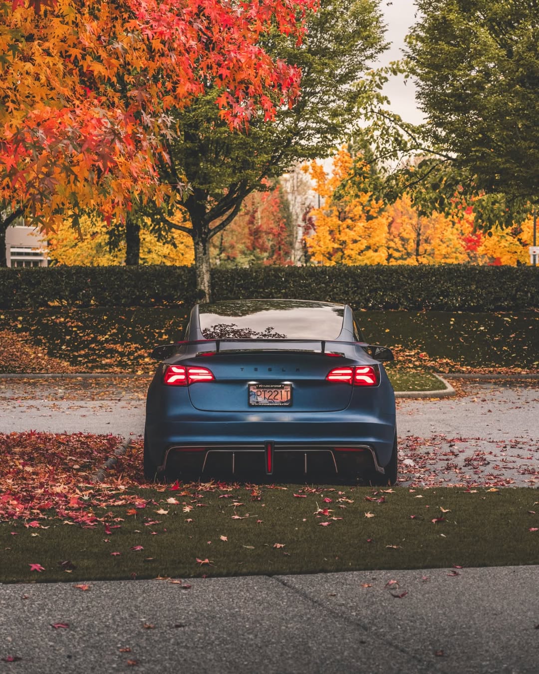 Tesla Model 3 Performance Long Range Standard Base 2017 2018 2019 2020 2021 2022 2023 with Aftermarket Parts - Crypton Rear Spoiler Wing Carbon Fiber / FRP from Robot Craftsman