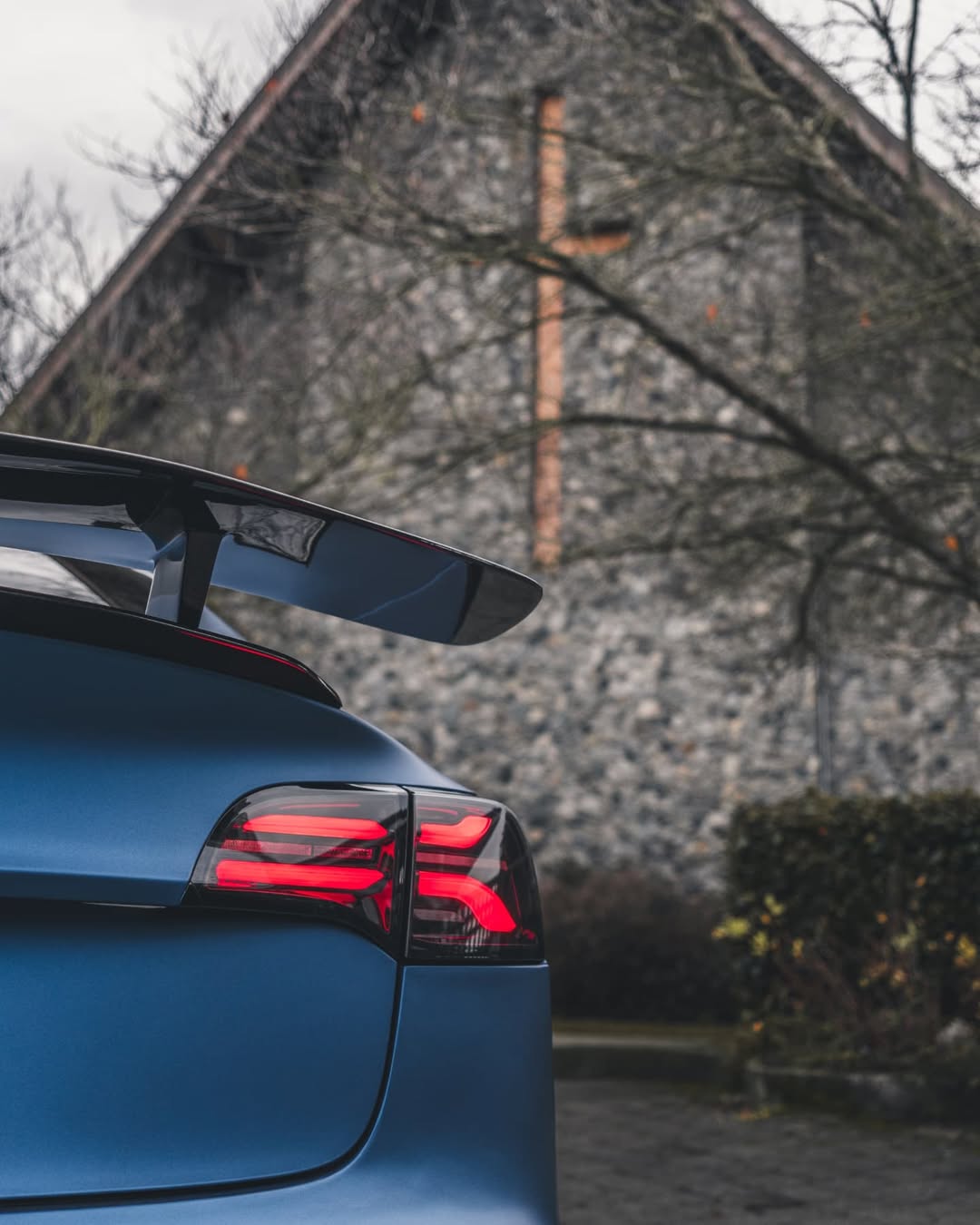 Tesla Model 3 Performance Long Range Standard Base 2017 2018 2019 2020 2021 2022 2023 with Aftermarket Parts - Crypton Rear Spoiler Wing Carbon Fiber / FRP from Robot Craftsman