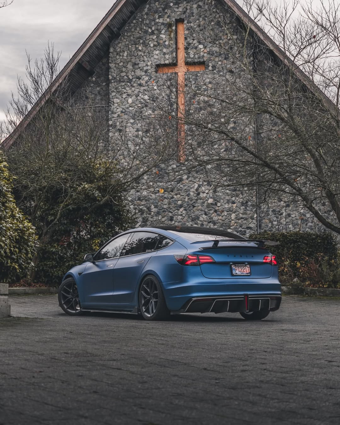 Tesla Model 3 Performance Long Range Standard Base 2017 2018 2019 2020 2021 2022 2023 with Aftermarket Parts - Crypton Rear Bumper & Diffuser Carbon Fiber / FRP from Robot Craftsman