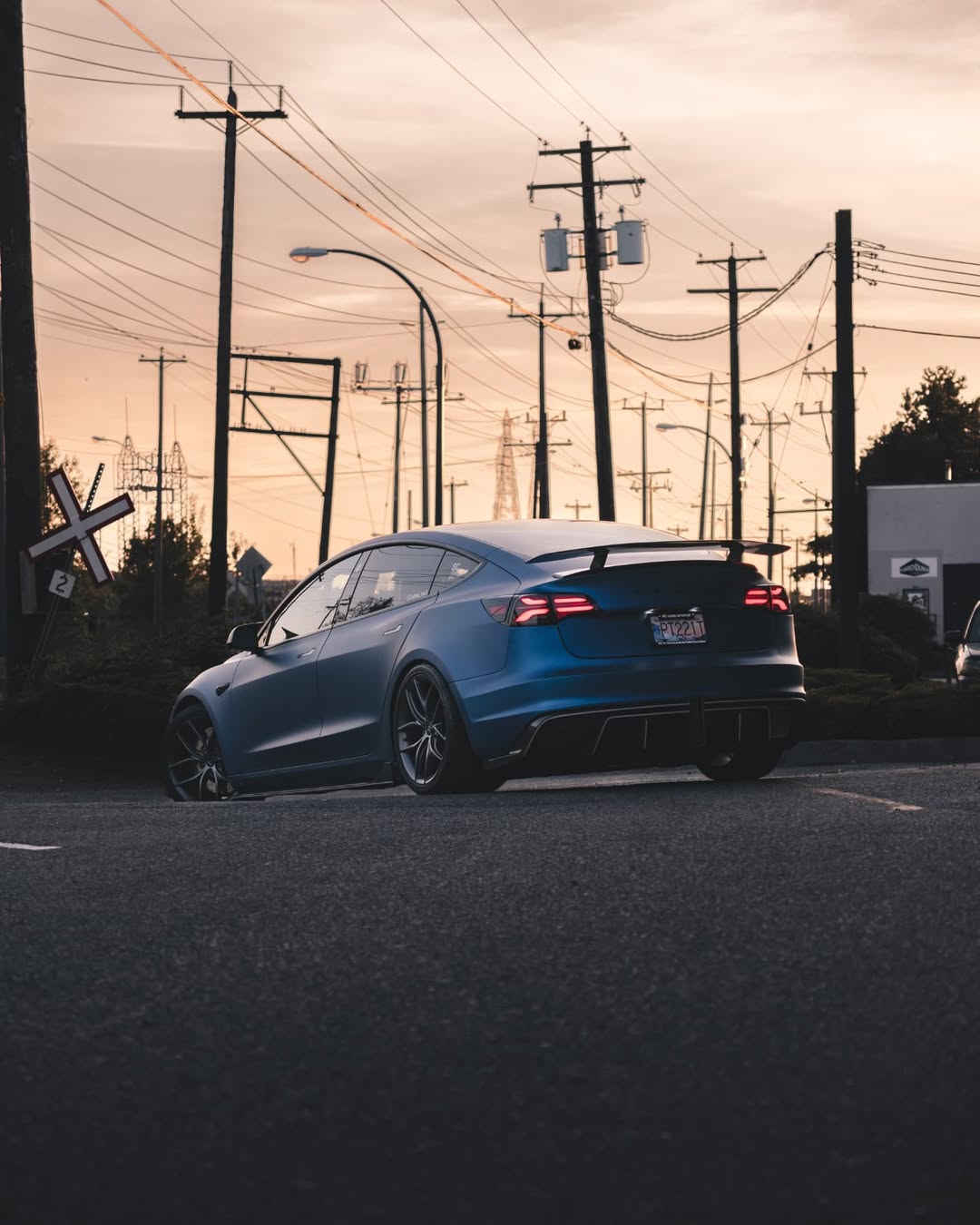 Tesla Model 3 Performance Long Range Standard Base 2017 2018 2019 2020 2021 2022 2023 with Aftermarket Parts - Crypton Rear Bumper & Diffuser Carbon Fiber / FRP from Robot Craftsman