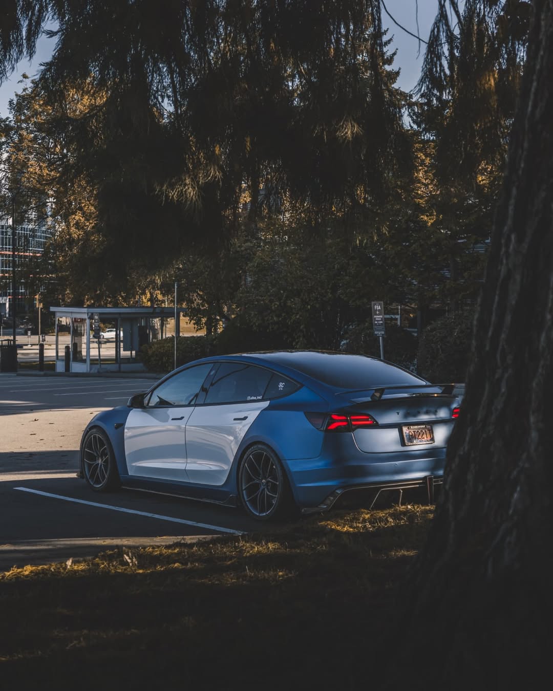 Tesla Model 3 Performance Long Range Standard Base 2017 2018 2019 2020 2021 2022 2023 with Aftermarket Parts - Crypton Rear Bumper & Diffuser Carbon Fiber / FRP from Robot Craftsman