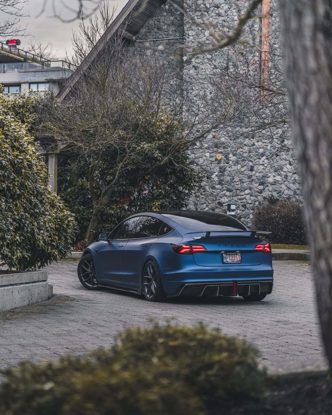 Tesla Model 3 Performance Long Range Standard Base 2017 2018 2019 2020 2021 2022 2023 with Aftermarket Parts - Crypton Rear Bumper & Diffuser Carbon Fiber / FRP from Robot Craftsman