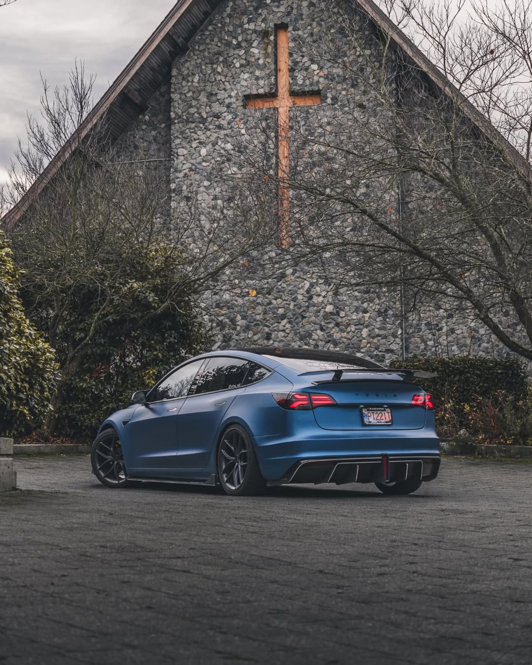 Tesla Model 3 Performance Long Range Standard Base 2017 2018 2019 2020 2021 2022 2023 with Aftermarket Parts - Crypton Rear Spoiler Wing Carbon Fiber / FRP from Robot Craftsman