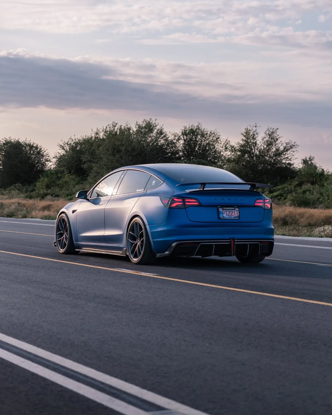 Tesla Model 3 Performance Long Range Standard Base 2017 2018 2019 2020 2021 2022 2023 with Aftermarket Parts - Crypton Rear Spoiler Wing Carbon Fiber / FRP from Robot Craftsman