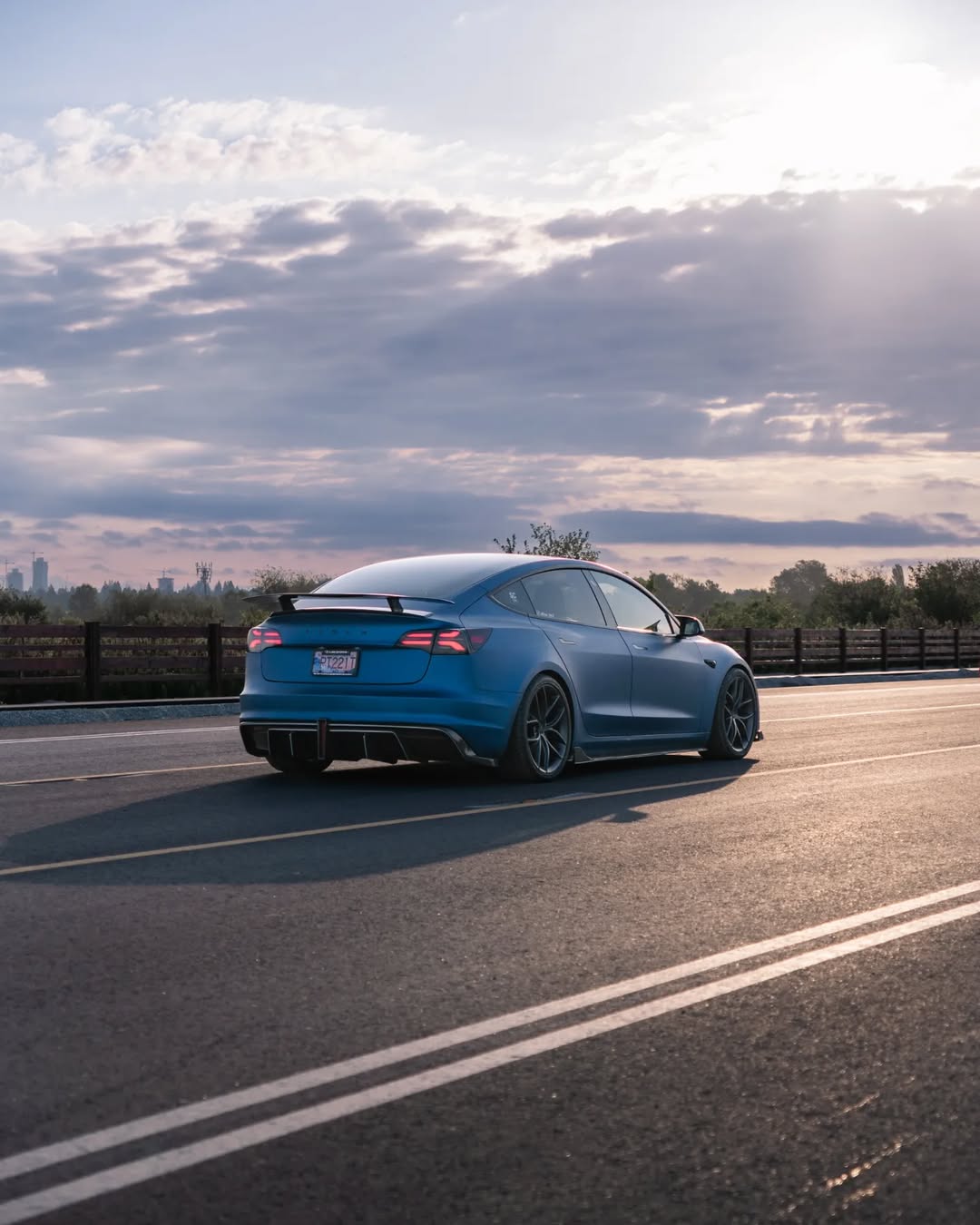 Tesla Model 3 Performance Long Range Standard Base 2017 2018 2019 2020 2021 2022 2023 with Aftermarket Parts - Crypton Rear Spoiler Wing Carbon Fiber / FRP from Robot Craftsman