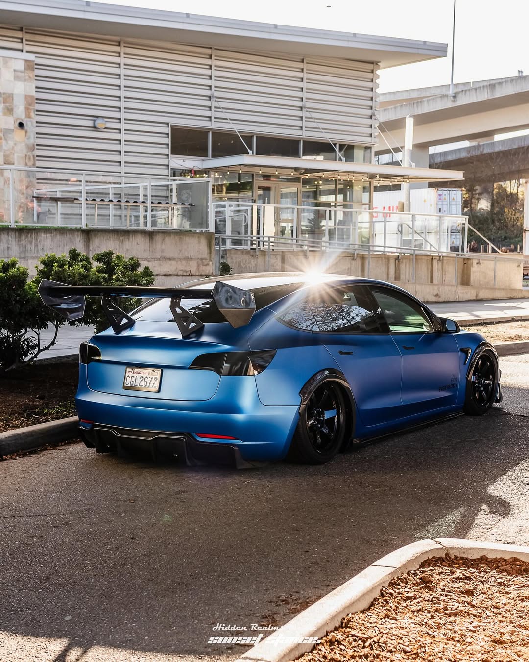 Tesla Model 3 Performance Long Range Standard Base 2017 2018 2019 2020 2021 2022 2023 with Aftermarket Parts - "Hacker" V2 GT Rear Spoiler Wing Carbon Fiber / FRP from Robot Craftsman