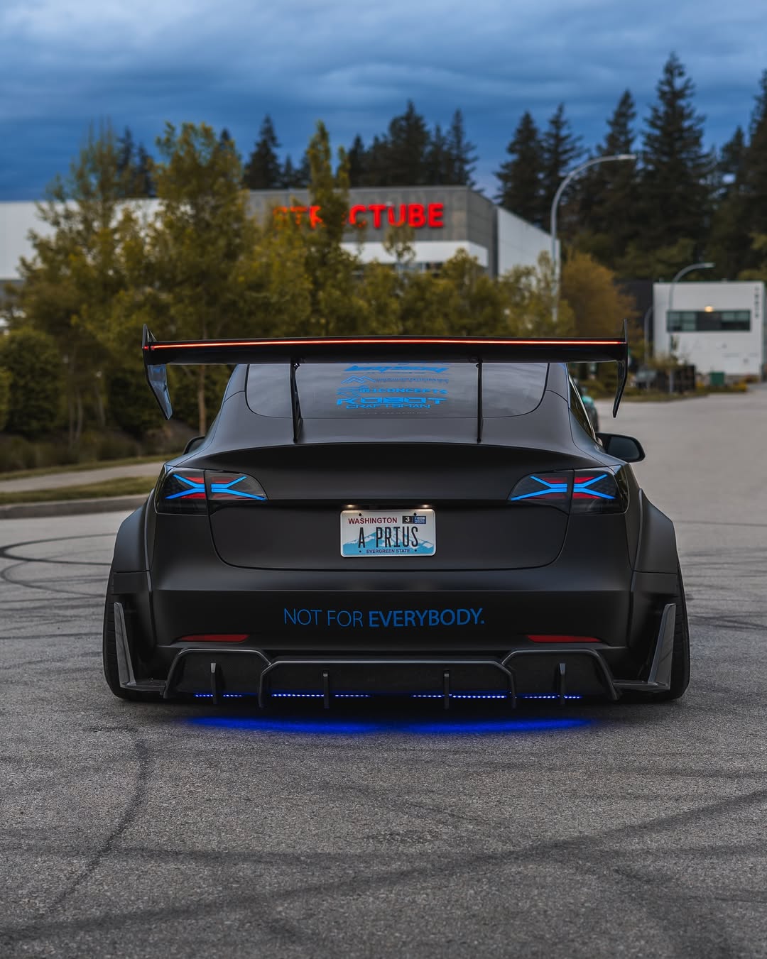 Tesla Model 3 Performance Long Range Standard Base 2017 2018 2019 2020 2021 2022 2023 with Aftermarket Parts - "Hacker" V2 GT Rear Spoiler Wing Carbon Fiber / FRP from Robot Craftsman