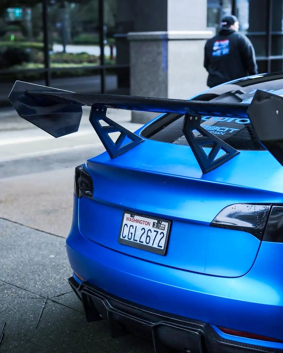 Tesla Model 3 Performance Long Range Standard Base 2017 2018 2019 2020 2021 2022 2023 with Aftermarket Parts - "Hacker" V2 GT Rear Spoiler Wing Carbon Fiber / FRP from Robot Craftsman