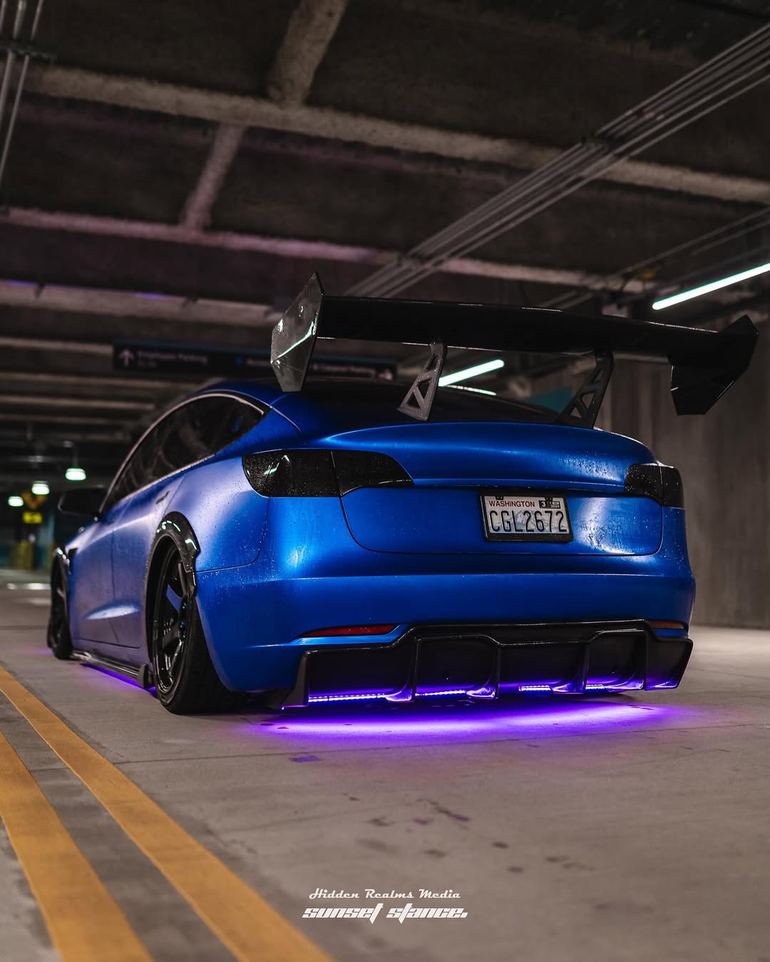 Tesla Model 3 Performance Long Range Standard Base 2017 2018 2019 2020 2021 2022 2023 with Aftermarket Parts - "Hacker" V2 GT Rear Spoiler Wing Carbon Fiber / FRP from Robot Craftsman