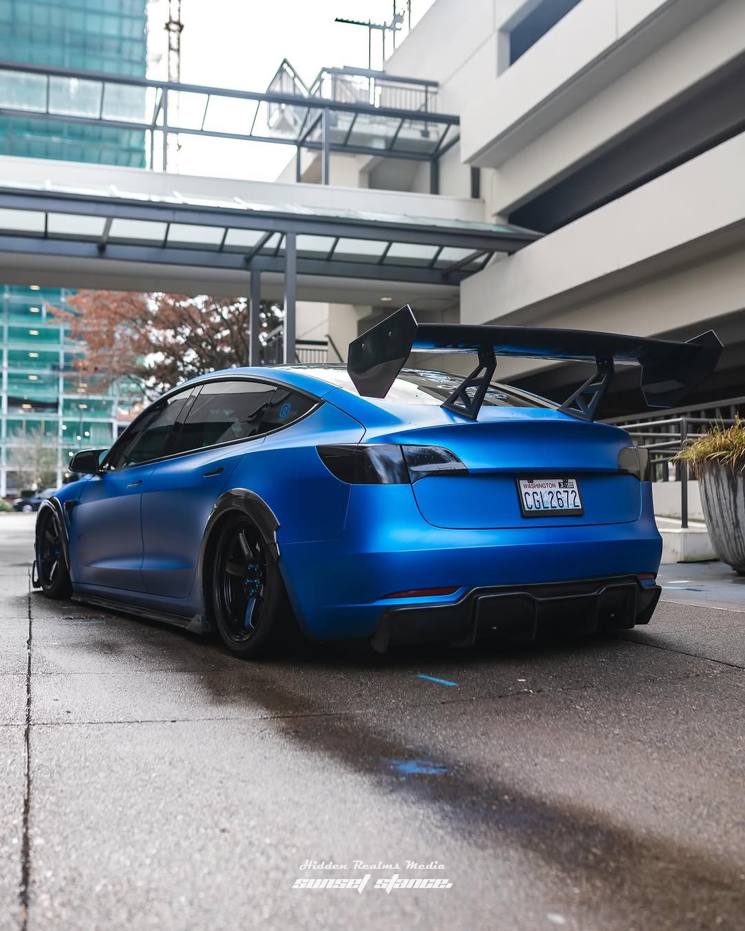 Tesla Model 3 Performance Long Range Standard Base 2017 2018 2019 2020 2021 2022 2023 with Aftermarket Parts - "Hacker" V2 GT Rear Spoiler Wing Carbon Fiber / FRP from Robot Craftsman