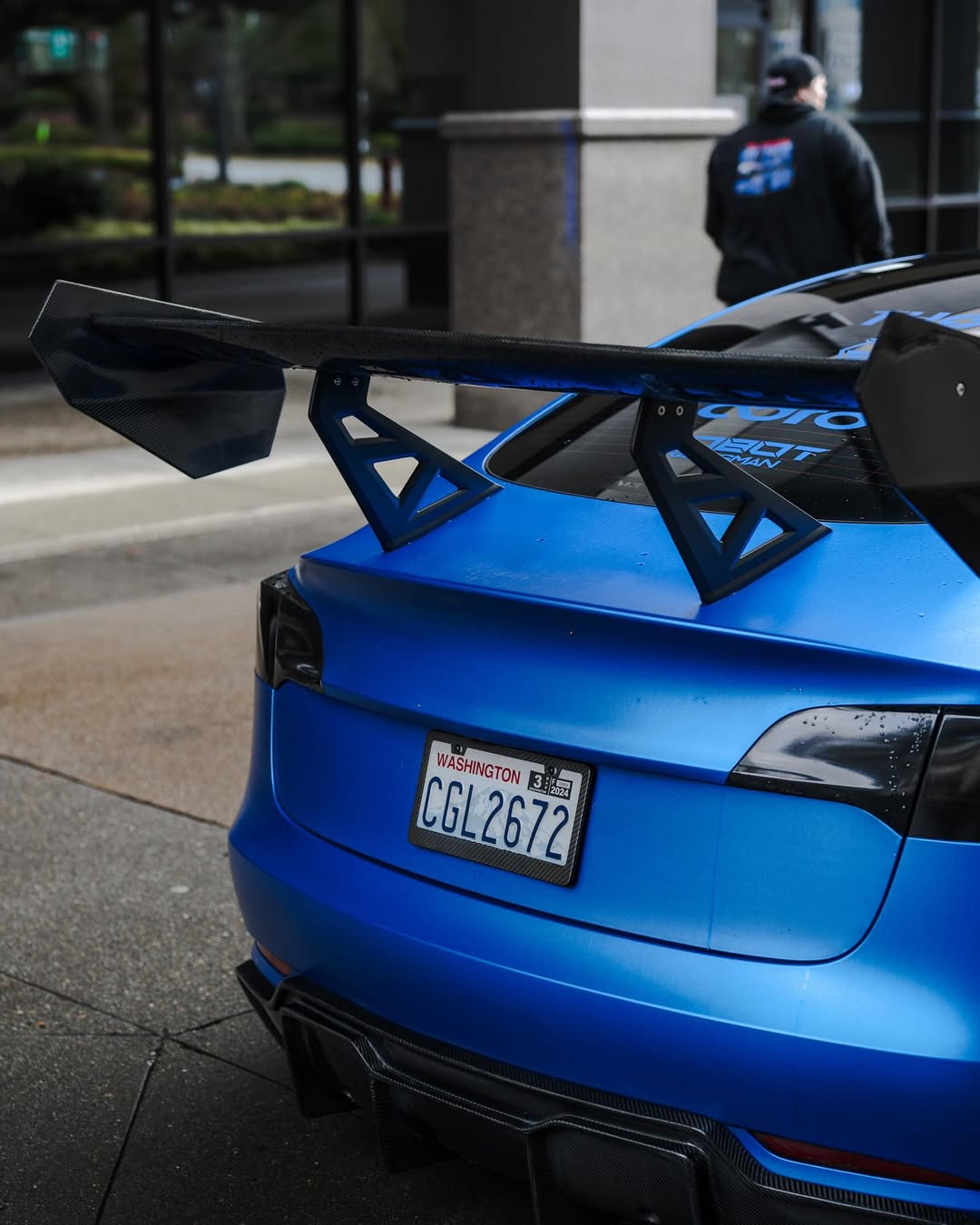 Tesla Model 3 Performance Long Range Standard Base 2017 2018 2019 2020 2021 2022 2023 with Aftermarket Parts - "Hacker" V2 GT Rear Spoiler Wing Carbon Fiber / FRP from Robot Craftsman