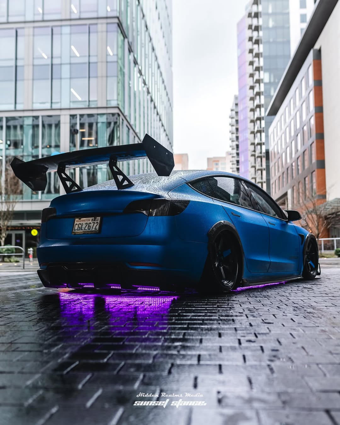 Tesla Model 3 Performance Long Range Standard Base 2017 2018 2019 2020 2021 2022 2023 with Aftermarket Parts - "Hacker" V2 GT Rear Spoiler Wing Carbon Fiber / FRP from Robot Craftsman