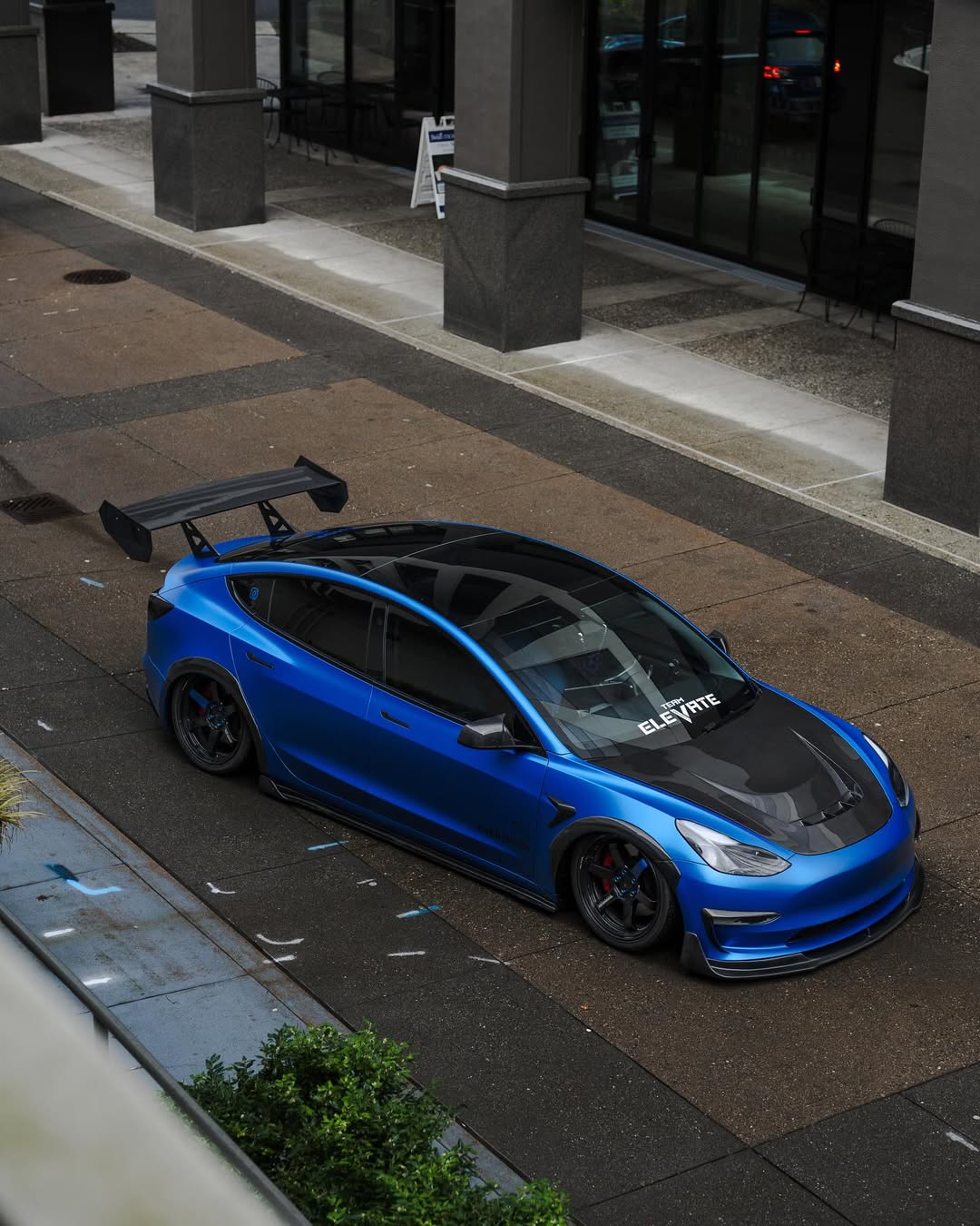 Tesla Model 3 Performance Long Range Standard Base 2017 2018 2019 2020 2021 2022 2023 with Aftermarket Parts - "Crypton" Hood Bonnet Carbon Fiber / FRP from Robot Craftsman