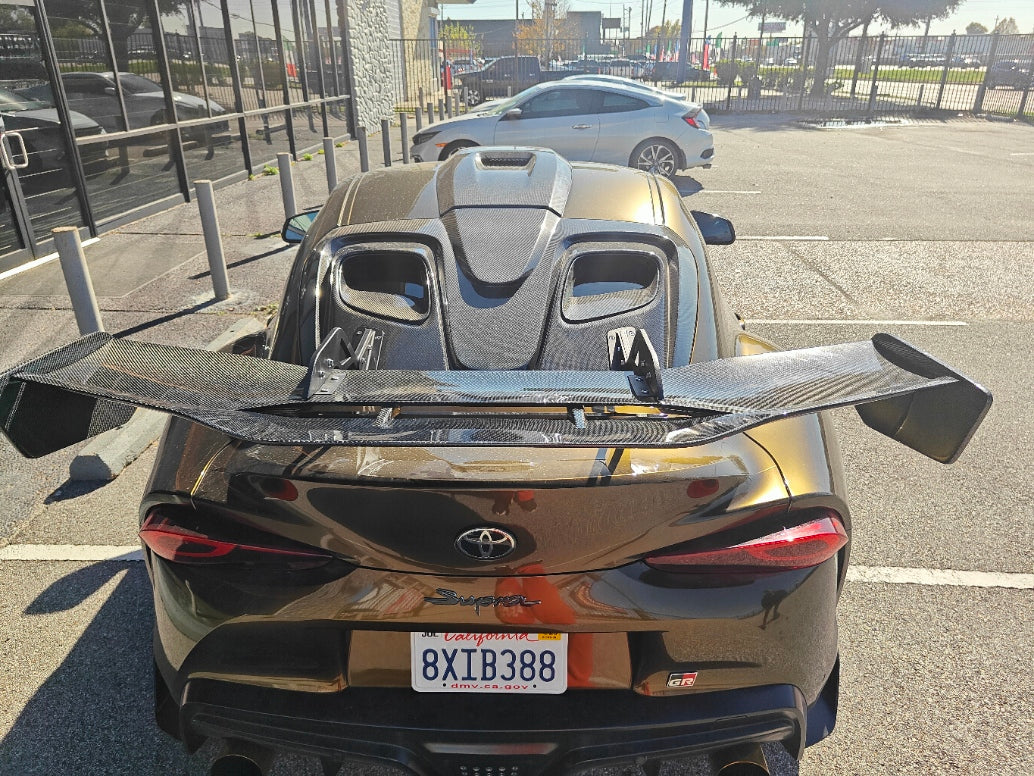 Toyota Supra MK5 A90 A91 3.0 2.0 2020 2021 2022 2023 2024 with Aftermarket Parts - Hyperion Rear Louvers & GT Wing Carbon Fiber / FRP from Robot Craftsman