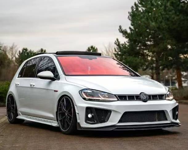 Volkswagen Golf R GTI Base MK7 MK7.5 2015 2016 2017 2018 2019 2020 2021 & Golf R GTI Base MK7 2015 2016 2017 & Golf R GTI Base MK7.5 2018 2019 2020 2021 with Aftermarket Parts - Front Lip & Front Bumper Carbon Fiber / FRP from Robot Craftsman