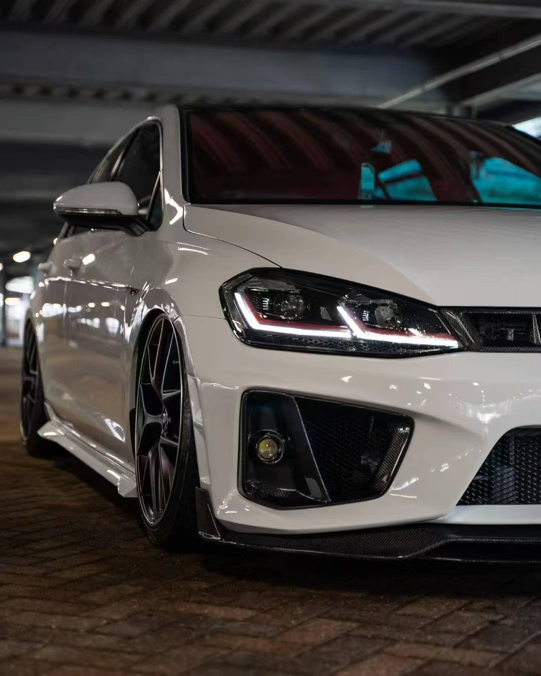 Volkswagen Golf R GTI Base MK7 MK7.5 2015 2016 2017 2018 2019 2020 2021 & Golf R GTI Base MK7 2015 2016 2017 & Golf R GTI Base MK7.5 2018 2019 2020 2021 with Aftermarket Parts - Front Lip & Front Bumper Carbon Fiber / FRP from Robot Craftsman