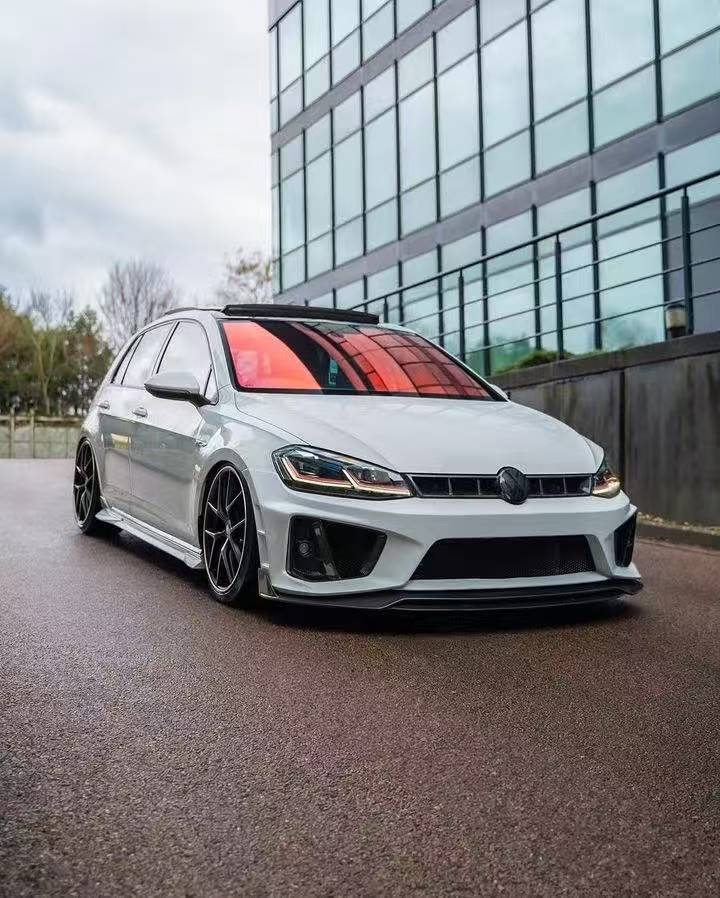 Volkswagen Golf R GTI Base MK7 MK7.5 2015 2016 2017 2018 2019 2020 2021 & Golf R GTI Base MK7 2015 2016 2017 & Golf R GTI Base MK7.5 2018 2019 2020 2021 with Aftermarket Parts - Front Lip & Front Bumper Carbon Fiber / FRP from Robot Craftsman