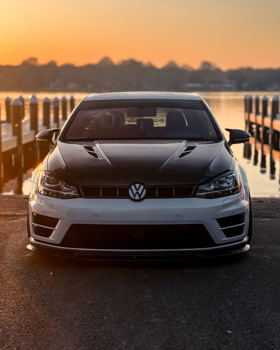 Volkswagen Golf R GTI Base MK7 MK7.5 2015 2016 2017 2018 2019 2020 2021 with Aftermarket Parts - Front Grill Replacement & ROBOT Emblem Cover Carbon Fiber / FRP from Robot Craftsman