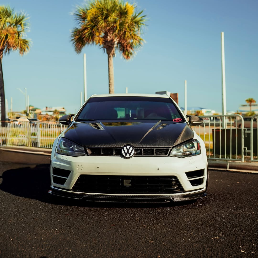 Volkswagen Golf R GTI Base MK7 MK7.5 2015 2016 2017 2018 2019 2020 2021 with Aftermarket Parts - Front Grill Replacement & ROBOT Emblem Cover Carbon Fiber / FRP from Robot Craftsman