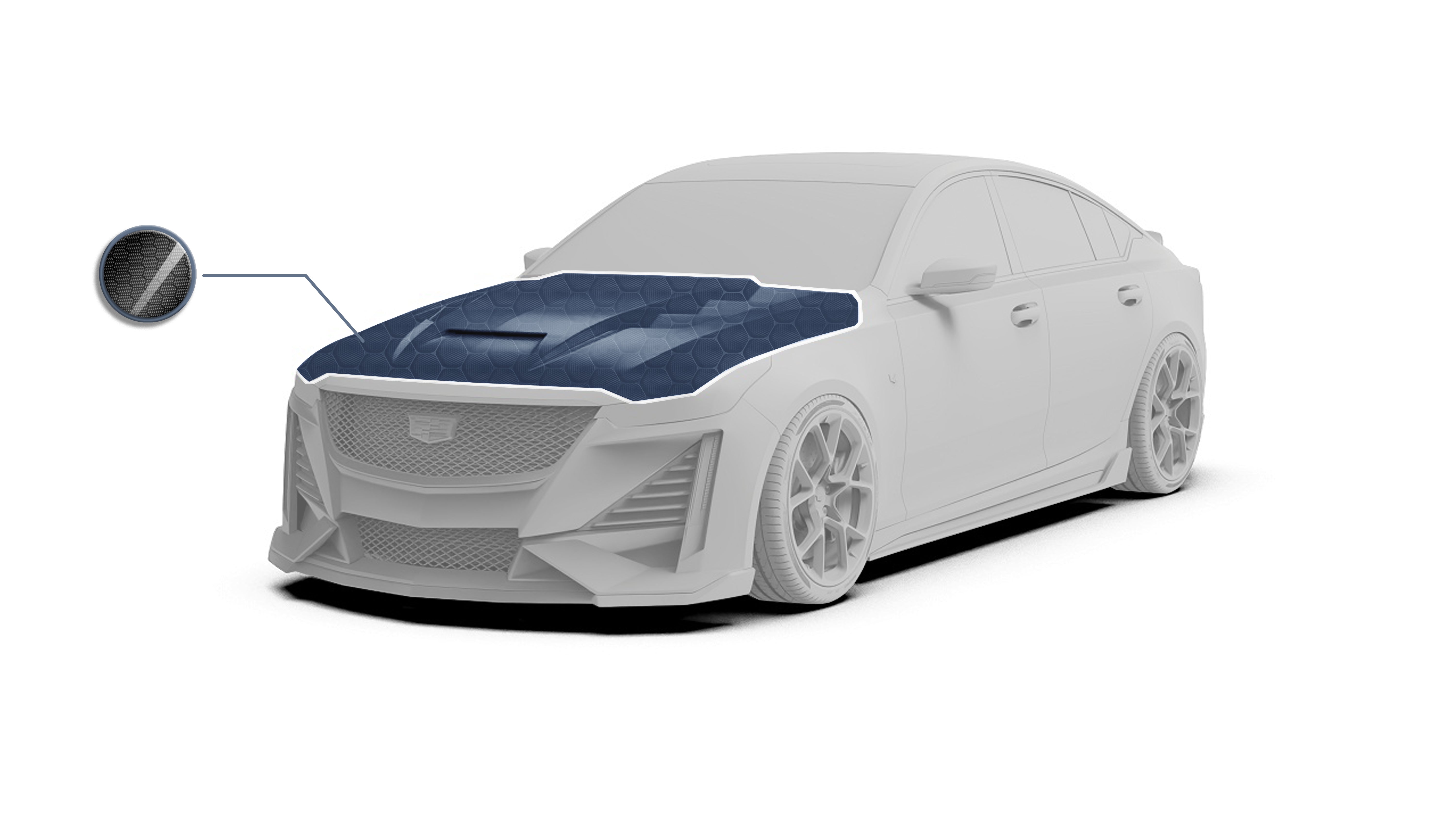 Cadillac CT5 CT5-V Blackwing Sport Premium Luxury Base 2020 2021 2022 2023 2024 with Aftermarket Parts - "PRISM" Hood Bonnet Carbon Fiber / FRP from Robot Craftsman