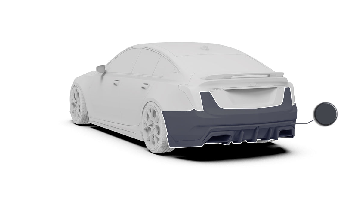 Cadillac CT5 CT5-V Blackwing Sport Premium Luxury Base 2020 2021 2022 2023 2024 with Aftermarket Parts - "PRISM" Rear Bumper & Diffuser Carbon Fiber / FRP from Robot Craftsman