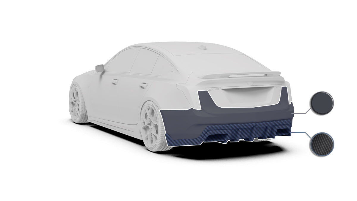 Cadillac CT5 CT5-V Blackwing Sport Premium Luxury Base 2020 2021 2022 2023 2024 with Aftermarket Parts - "PRISM" Rear Bumper & Diffuser Carbon Fiber / FRP from Robot Craftsman