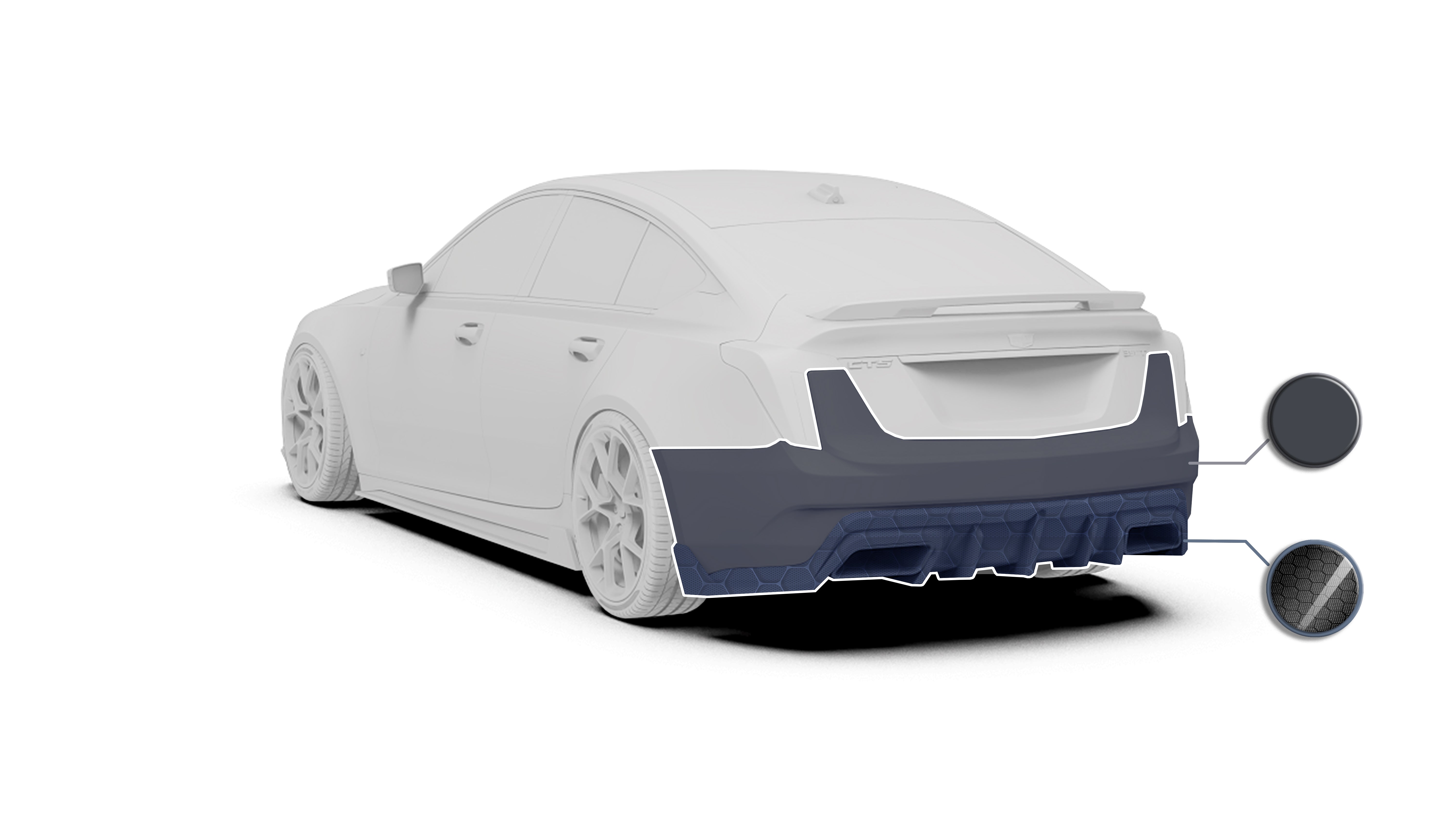 Cadillac CT5 CT5-V Blackwing Sport Premium Luxury Base 2020 2021 2022 2023 2024 with Aftermarket Parts - "PRISM" Rear Bumper & Diffuser Carbon Fiber / FRP from Robot Craftsman