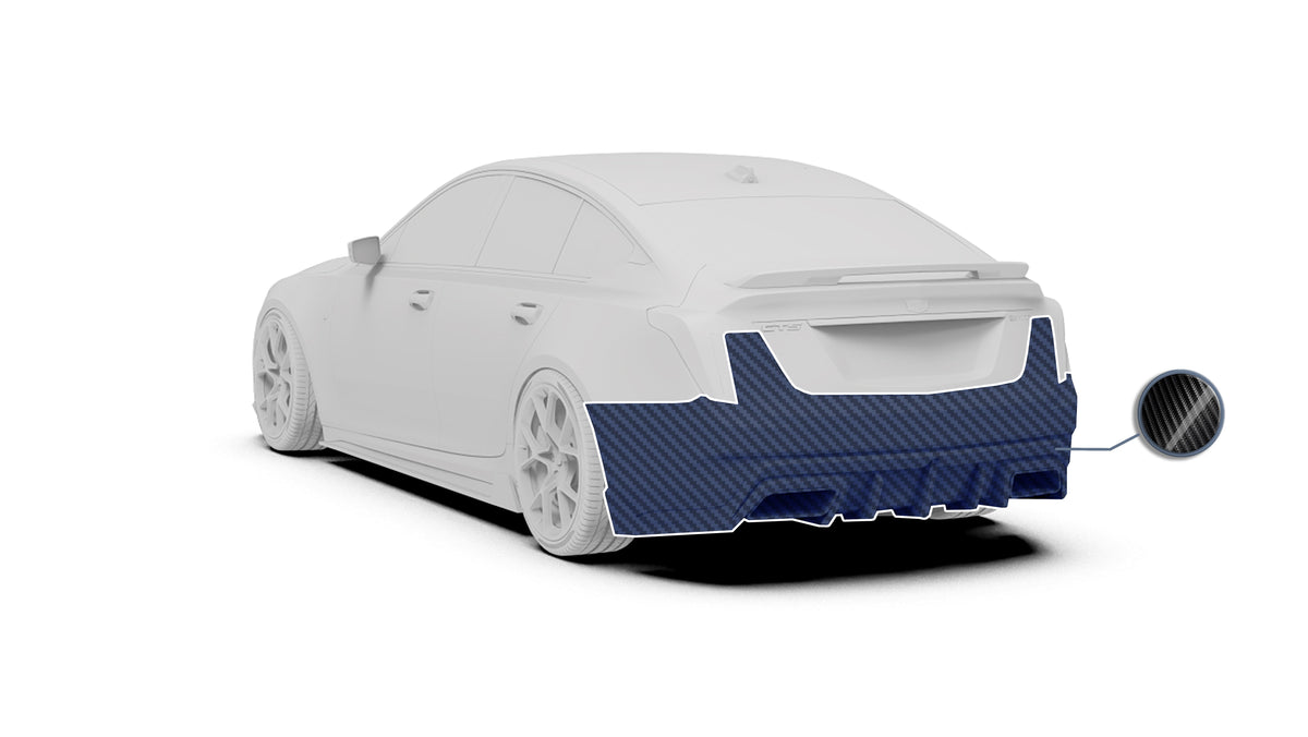 Cadillac CT5 CT5-V Blackwing Sport Premium Luxury Base 2020 2021 2022 2023 2024 with Aftermarket Parts - "PRISM" Rear Bumper & Diffuser Carbon Fiber / FRP from Robot Craftsman