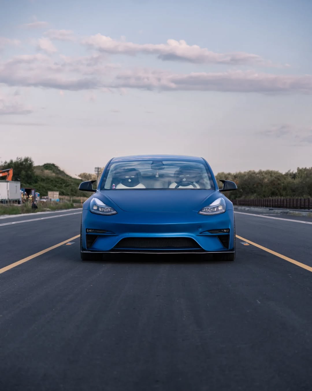 Tesla Model 3 Performance Long Range Standard Base 2017 2018 2019 2020 2021 2022 2023 with Aftermarket Parts - Crypton Front Bumper & Lip Carbon Fiber / FRP from Robot Craftsman