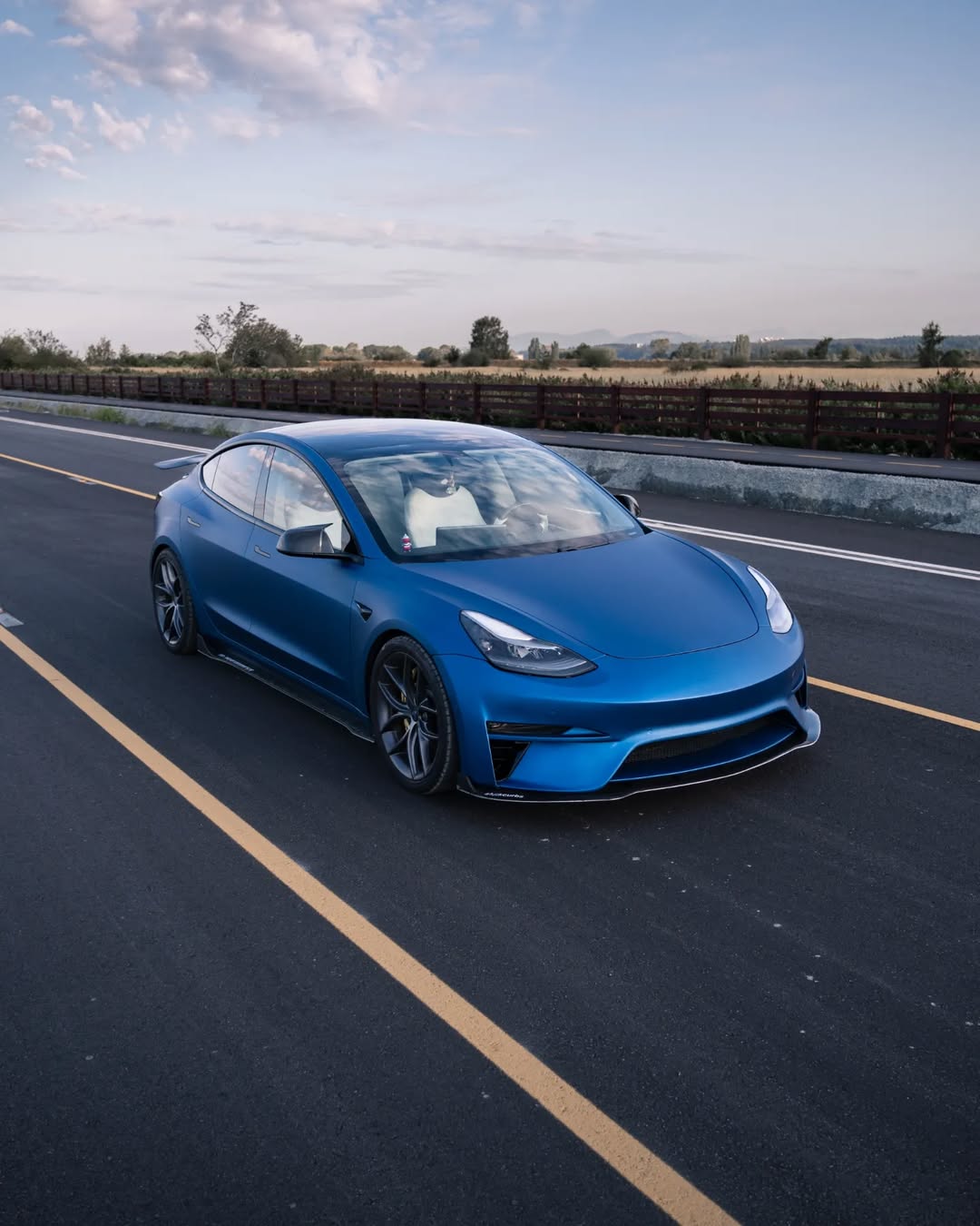 Tesla Model 3 Performance Long Range Standard Base 2017 2018 2019 2020 2021 2022 2023 with Aftermarket Parts - Crypton Front Bumper & Lip Carbon Fiber / FRP from Robot Craftsman