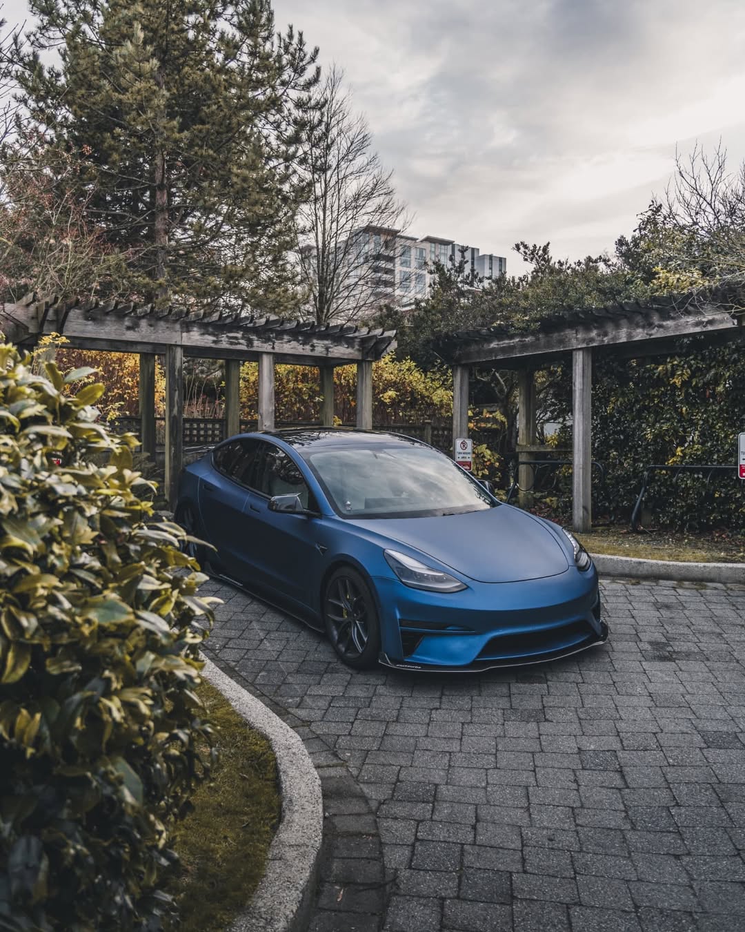 Tesla Model 3 Performance Long Range Standard Base 2017 2018 2019 2020 2021 2022 2023 with Aftermarket Parts - Crypton Front Bumper & Lip Carbon Fiber / FRP from Robot Craftsman