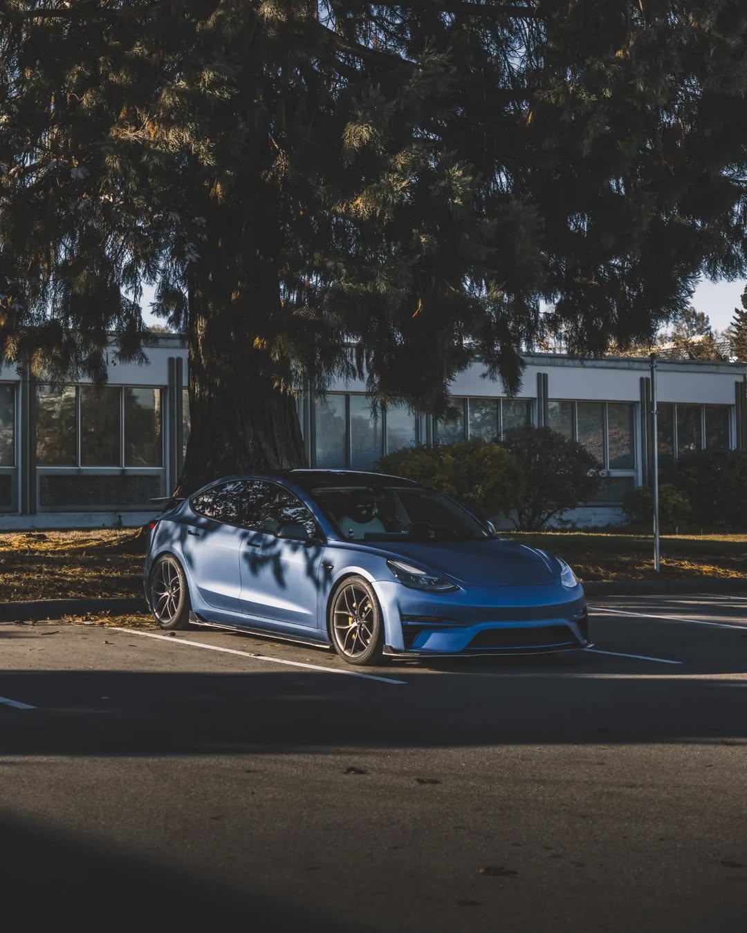 Tesla Model 3 Performance Long Range Standard Base 2017 2018 2019 2020 2021 2022 2023 with Aftermarket Parts - Crypton Front Bumper & Lip Carbon Fiber / FRP from Robot Craftsman