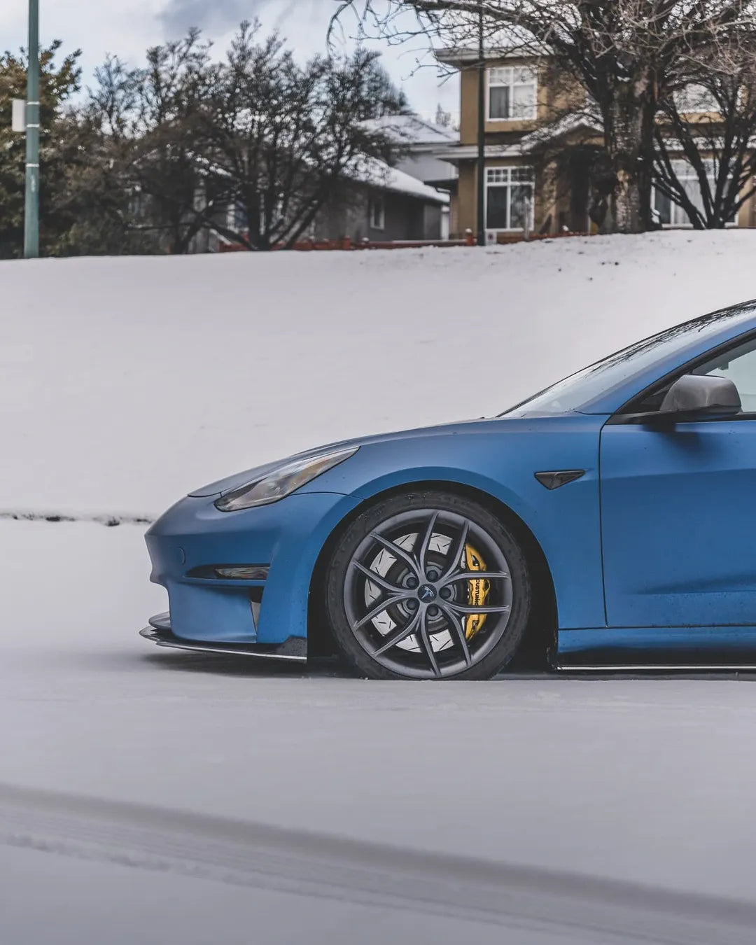 Tesla Model 3 Performance Long Range Standard Base 2017 2018 2019 2020 2021 2022 2023 with Aftermarket Parts - Crypton Front Bumper & Lip Carbon Fiber / FRP from Robot Craftsman